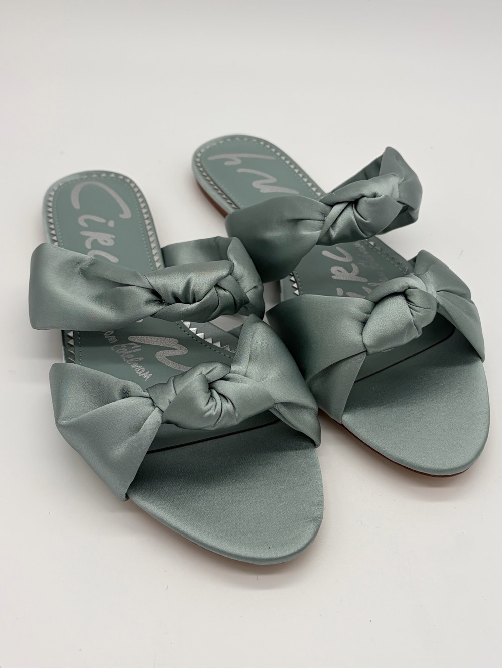 Circus by Sam Edelman Satin Double-Knot Slide Sandals - Sage Size 8.5